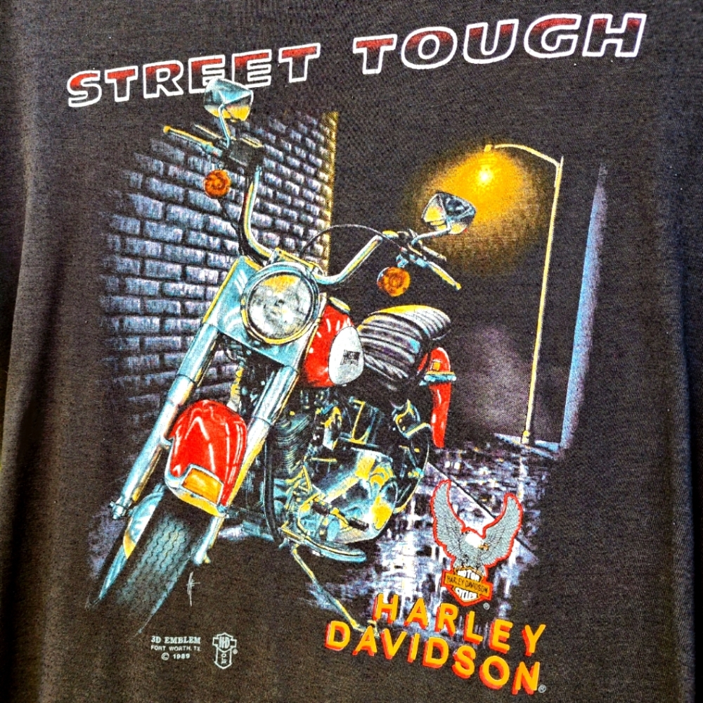 1989 3D Emblem Harley Davidson Tee. Street Tough. Sturgis 50th Anniversary edt.